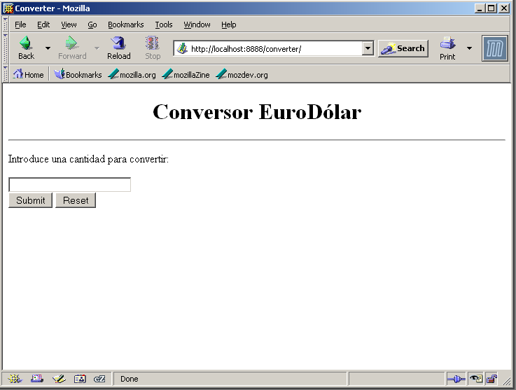 Pantalla inicial conversor